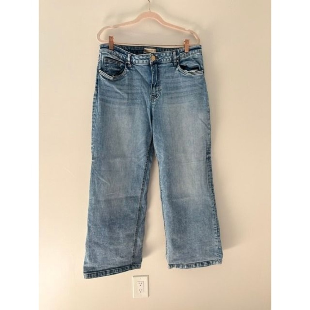 Kut from the Kloth Meg High Rise Ankle Wide Leg Jeans Light Wash Blue 14P Petite